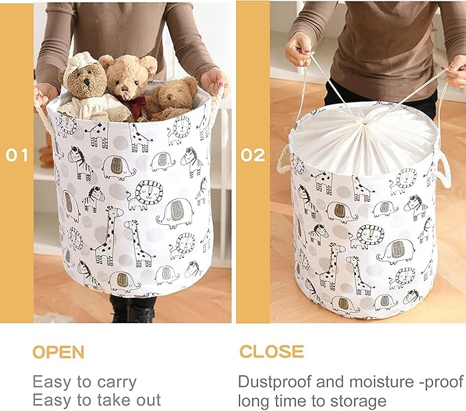 Kids Laundry Basket Extra Large Baby Hamper for Nursery, 58L Kids Baskets for Nursery Stuffed Animal Storage Basket, Canvas Clothes Hamper Toy Basket for Boys Foldable Laundry Hampers (Giraffe)