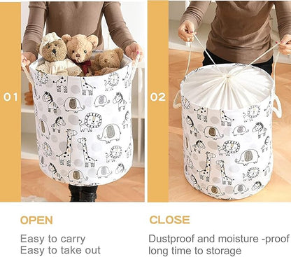 Kids Laundry Basket Extra Large Baby Hamper for Nursery, 58L Kids Baskets for Nursery Stuffed Animal Storage Basket, Canvas Clothes Hamper Toy Basket for Boys Foldable Laundry Hampers (Giraffe)