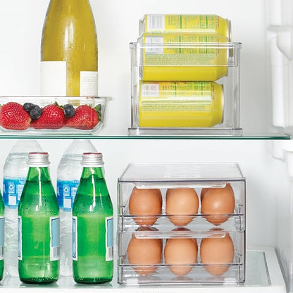 Glad Egg Holder & Soda Can Organizer - Fridge Storage Container Set with Soda Can Dispenser & Organizer for 36 Eggs with Lid and Pull-Out Drawers - BPA Free Clear Plastic