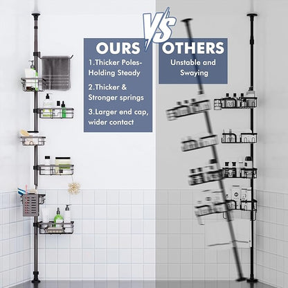 Vatex Corner Shower Caddy Tension Pole,Adjustable 30-120 Inch Bathroom Organizer Storage,Rustproof 6-Tier Shower Corner Shelves,Towel Rack, Toothbrush Holder, Soap Dish Organizers