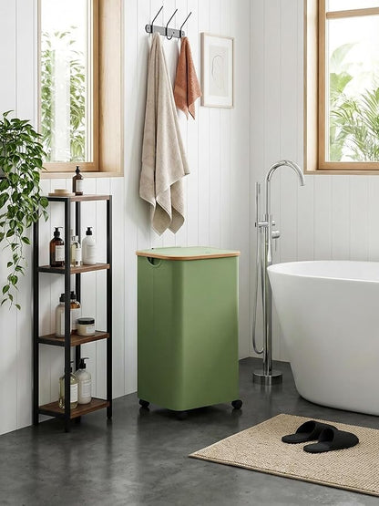 efluky Laundry Basket with Wheels, Tall Rolling Laundry Hamper with Lid and Removable Bag, Aesthetic Dirty Clothes Hamper on Wheels for Laundry Room, Bedroom, Dorm and Bathroom, 100L Green