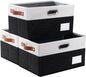 PRANDOM Larger Foldable Storage Bins with Handles [3-Pack] Fabric Collapsible Storage Boxes Baskets Cubes Containers with Handles for Closet Living Room Bedroom (Black & White 17.3x12.2x10.4')