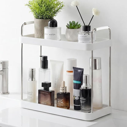 Vtopmart 2-Tier Bathroom Countertop Organizer, Vanity Dresser Counter Tray Shelf for Skincare, Perfume, Makeup, Silver