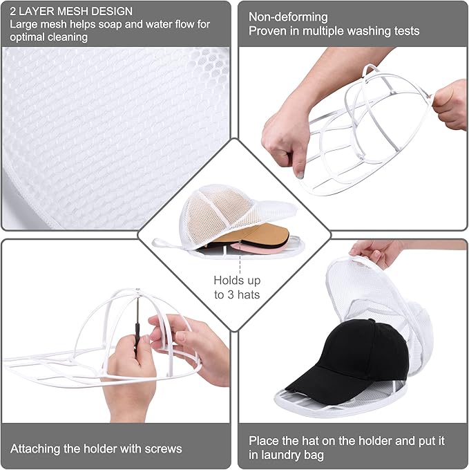 MAGTSMEI Hat Washer Cage for Washing Machine, Hat Washer Cage，Baseball Cap Washing Cage,Cleaning and Protecting Hats in Dishwasher (B & W 2 Pack)