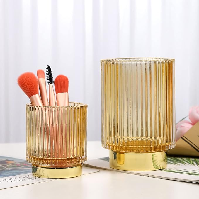 WHJY Makeup Brush Holder Lipstick Organizer Cosmetic Organizer, 3 inch Clear Yellow Crystal Lipgloss Organizers for Vanity