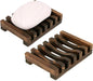 Anwenk Soap Dish Wooden Soap Saver Holder Soap Tray for Bathroom Shower Rectangular Sink Drainer Hand Craft for Soap,Sponges and More (2 Pack)