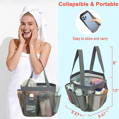 Fammart Mesh Shower Caddy Portable for College Dorm Room Essentials, Odorless Polyester Large Shower Tote Bag with Dual Handles, 8-Pocket Quick-Dry Toiletry Organizer for Travel, Beach, Camping, Gym