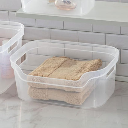 Sterilite 5.25 in. x 9.5 in. x 13 in. Clear Plastic Cube Storage Bin w/Carry Handles, 8-Pack 8 x 13348608