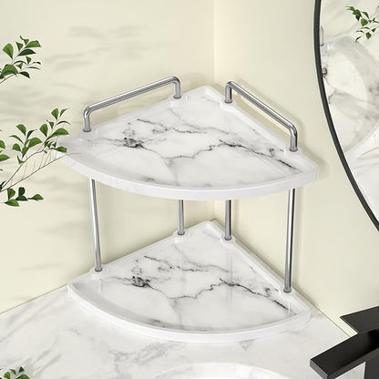 KES Hancrafted Ceramic Corner Bathroom Counter Organizer, 2-Tier Bathroom Countertop Organizer with Marble Pattern, Vanity Skincare Perfume and Makeup Storage, Polished Chrome, BSC901-CH