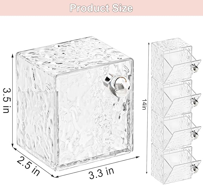 Qtip Holder Dispenser, Wall Mounted Plastic Cotton Pad Holder, Cotton Ball, Swabs, Floss, Makeup Organizers Containers for Vanity Bathroom (Clear, 4 Pcs)