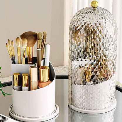 Concealed Toothbrush Holder,Toothbrush Holders with Sliding Lid, Rotating 3 Slots Bathroom Organizer Countertop,Waterproof Dustproof Beauty Brushes Storage,Cosmetics Display Case for Vanity Bathroom