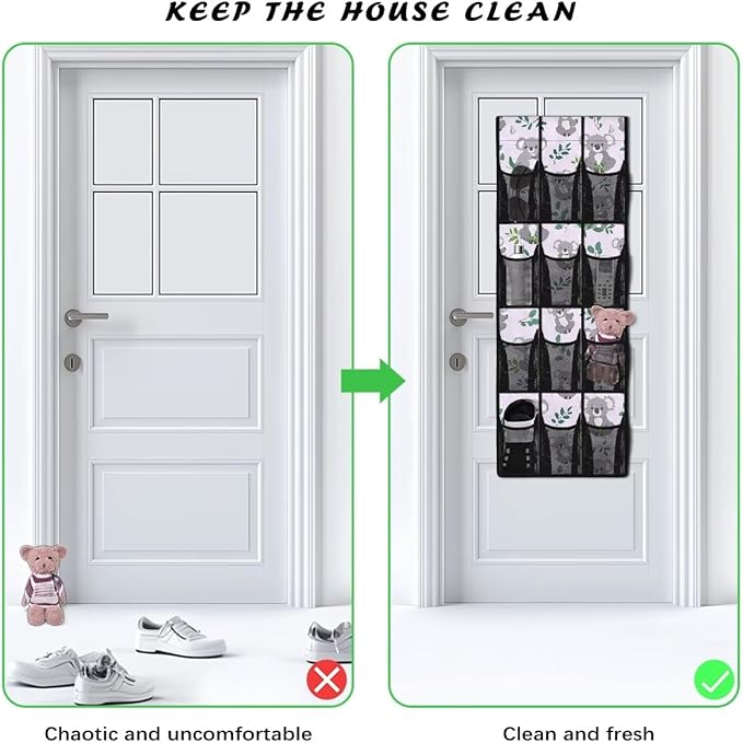 Koala Over The Door Organizer,Hanging Baskets with 12 Mesh Large Pockets,Door Back Shoe Organizers with 12 Mesh Pockets Baby Organizer Storage,Quick Dry Organizer Hanging