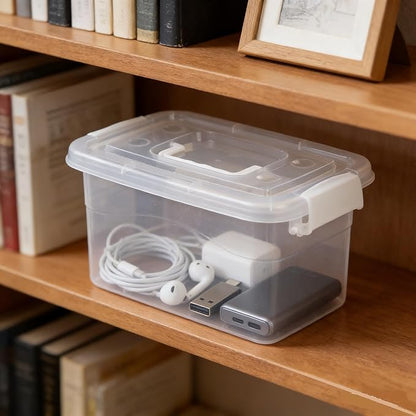 6-Pack Home Storage Bins, Plastic Container, Latching Box with Handle (White handle)