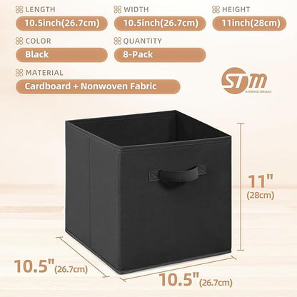 STORAGE MANIAC Storage Cubes, 11 Inch Collapsible Storage Bins with Handles, 8 Pack Fabric Foldable Bins for Organization, Durable Storage Bins for Closet, Shelves, Offices, Toys, 8-Pack Black