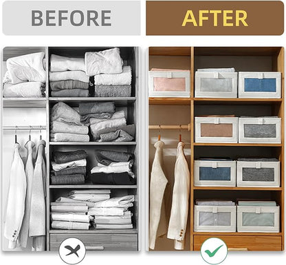Linen Closet Organizers And Storage, 6 Pack Closet Storage Bins Linen Closet Baskets for Closet Organization Foldable Closet Organizer Bins with Clear Window For Organizing Clothing, Jeans, Shelves