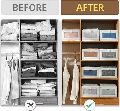 Linen Closet Organizers And Storage, 12 Pack Closet Storage Bins Linen Closet Baskets for Closet Organization Foldable Closet Organizer Bins with Clear Window For Organizing Clothing, Jeans, Shelves