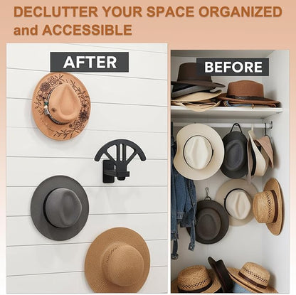 Adjustable Cowboy Hat Rack Holder, Wooden Cowboy Hat Wall Mount Stand for Wall Can Keeps Original Shape of Hat, 4-Speed Adjustable Western Hat Display, for Fedoras Hat Cowboy Hat Sun Hats