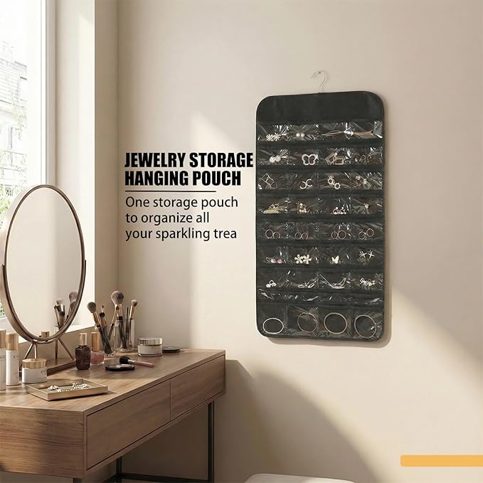 Jewelry Organizers and Storage,Earring Holder Organizer Jewelry Organizer Non-Woven Double-Sided Necklace Holder Organizer Dust-Proof Jewelry Box,80 Pocket Hanging Jewelry Organizer