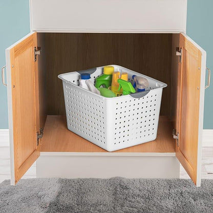Sterilite 6-Pack Deep Ultra Basket, Open Top Plastic Storage Organizer, White - Classic Baskets for Organizing Countertops, Pantry Shelves, Kitchen Cabinets, Laundry Rooms or Home Offices