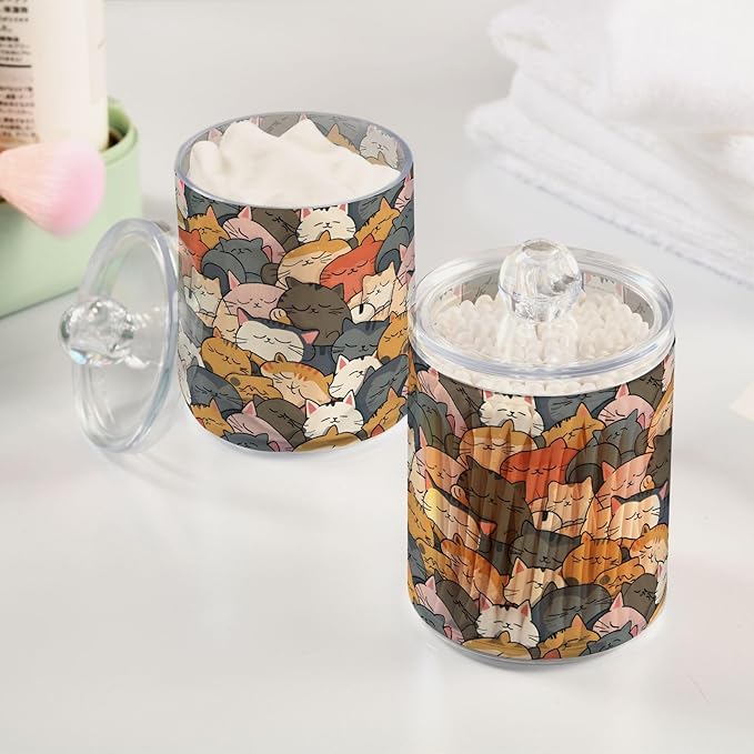 ALAZA 2pcs Cat Animal Kitten Color Qtip Holder Dispenser 14 oz Bathroom Storage Clear Apothecary Jars Containers Cotton Ball,Cotton Rounds,Floss Picks, Hair Clips, Food