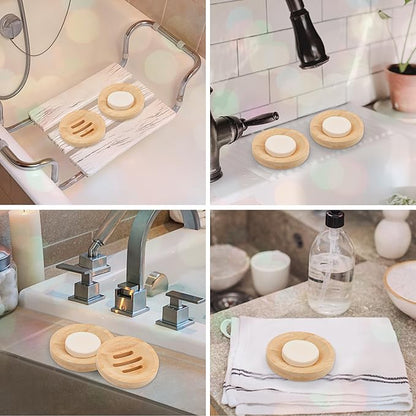 Bamboo Soap Dish for Bar Soap in Shower 4PCS, Wooden Round Holders Self-Draining Tray for Shampoo Conditioner Bars Holder, Travel Soap Saver Case for Bathroom, Kitchen Sink, Bath Tub, Razor Sponges