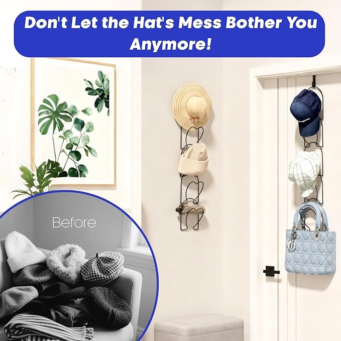 LINFIDITE 15 PCS Baseball Hat Rack Hanger Holder Organizer Flexible Multi Hook Wall Mounted Over Door Cap Display Storage Rack Cap Holder, Closet HangingStorage Rack w Hanging Hook Black