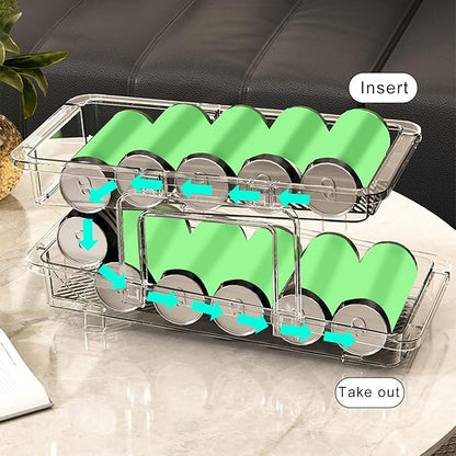 YOXIER Refrigerator Organizers & Storage,Soda Can Organizer,2 Tier Beverage Drink Dispenser for Mini Fridge,Rolling Pop Can Storage for Refrigerator,Mini and Tall Skinny Can Holder for Pantry Clear
