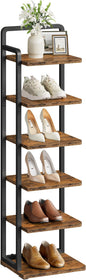 CHOEZON 6-Tier Vertical Shoe Rack, Narrow Shoe Tower, Corner Shoe Storage Organizer, Shoe Shelf, for Small Spaces, Industrial Style, for Entryway, Hallway, Living Room, Rustic Brown and Black TXJ06BF