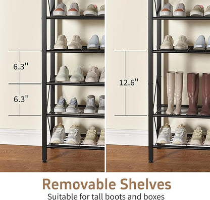 8 Tier Shoe Rack for Closet, Tall Shoe Storage for 32 Pairs, Adjustable Shoe Organizer for Front Door Entrance Bedroom Garage, Black
