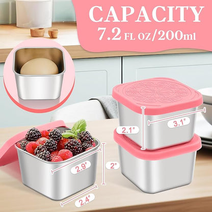 Qukaka Stainless Steel Snack Containers for Kids,7.2oz Easy Open Leak Proof Reusable Snack Box Container with Lids,Small Lunch Containers for Meal Prep,School,Picnic and Travel-3Pack