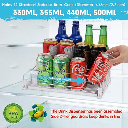 Stackable 4 Tiers Can Organizer Pantry and Automatic Soda Can Organizer for Refrigerator Can Dispenser