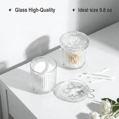 2 Pack Glass Qtip Holder Dispenser - Bathroom Organizers and Storage, Clear Apothecary Jars Set, Bathroom Essentials Accessories Decor, Vanity Makeup Storage Organizer (Clear)
