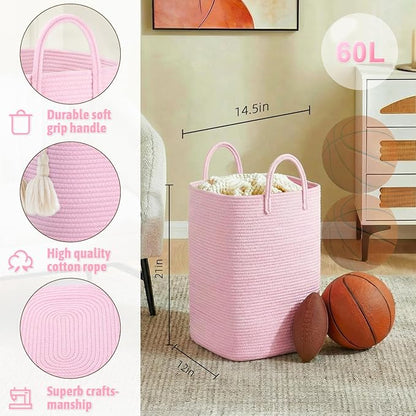 Artfeel Laundry Basket,Woven Cotton Rope Laundry Hamper,60L Versatile Storage for Dirty Clothes,Baby Toys,and Blankets in Bathroom, Nursery,and Living Room