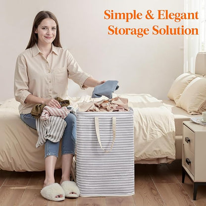 Lifewit 65L Large Collapsible Laundry Hamper, Tall Foldable Dirty Clothes Baskets Waterproof, Freestanding Design with Easy Carry Handles in Dorm Bedroom Bathroom College, Grey