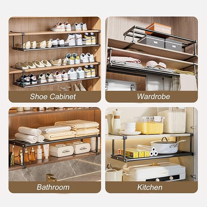Hanging Shoe Organizer for Closet, Expandable Rack Organizer Under Cabinet Shelf - for Kitchen, Book or Clothing Storage and Organization. (Black-1Pcs)