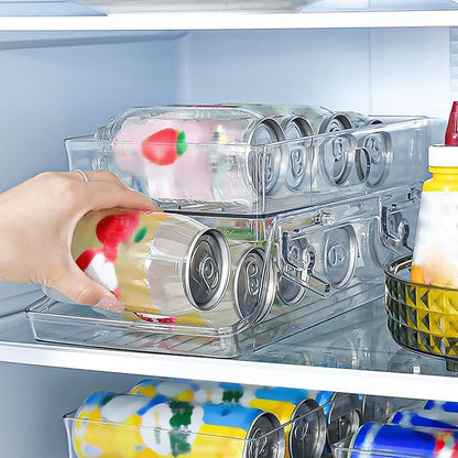 Srliya Automatic Rolling Drink Can Storage Organizer, Double Layer Plastic Fridge Can Holder, Dispenser Container