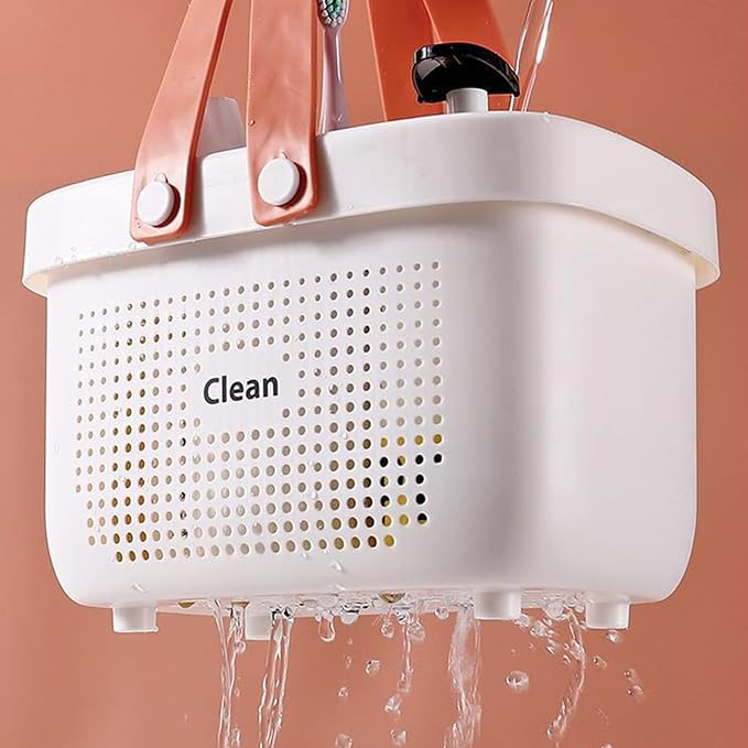 JiatuA Plastic Storage Basket with Handle Portable Shower Caddy Tote Organizer Basket Bin for Bathroom Kitchen Dorm Room Bedroom, Small White