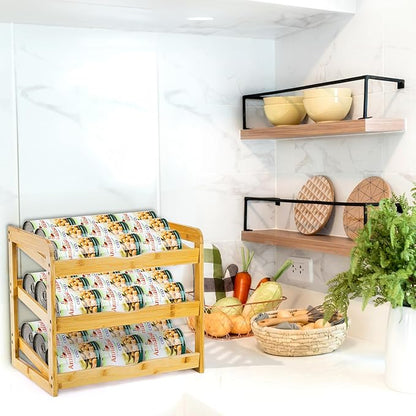TOPZEA Soda Can Rack Organizer for Pantry, 3 Tier Bamboo Stackable Can Goods Storage Dispenser Shelf Canned Food Holder Stand for Kitchen Coutertop, Cabinet, Hold up to 36 Cans