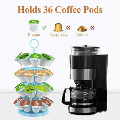 KIMIUP Coffee Pod Holder, Coffee Pod Storage Compatible with K-Cups(36 Pods), Kitchen Detachable Coffee Station Organizer, Spins 360-Degrees(Light Blue)