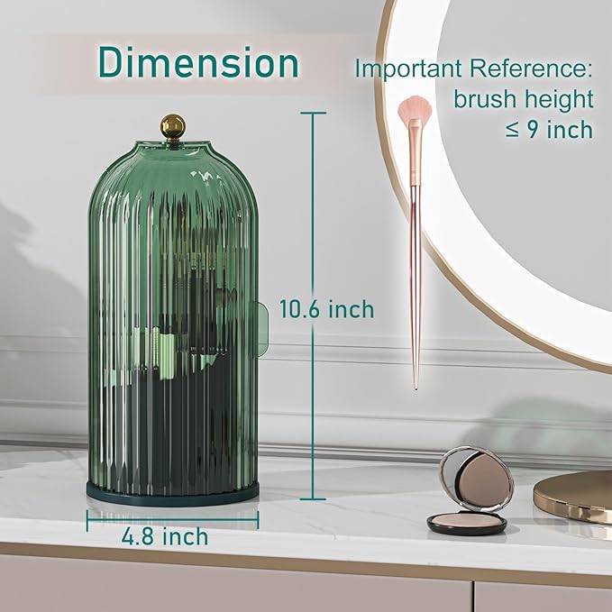 GAXmi Makeup Brush Holder with Lid Cosmetic Tools Organizer 360 Rotating Waterproof Dustproof Beauty Brushes Storage for Vanity, All Green | with Lid, 360 Rotating, Waterproof, Dustproof, for Vanity