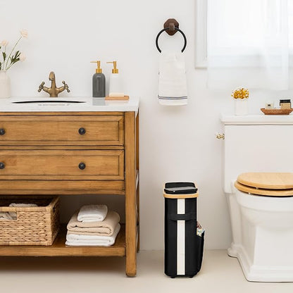 StorageWorks Toilet Paper Storage Baskets with Dual Flip Lids, Toilet Paper Organizer for Bathroom, Toilet Paper Container with Side Pocket, Holds 9 Mega or 12 Regular Rolls, Medium, Black