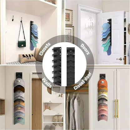Baseball cap storage box set of 2 - Wall-mounted hat rack, a design suitable for wall-mounted hat racks, saves space and features a built-in spring clip hat hanging storage device (black)