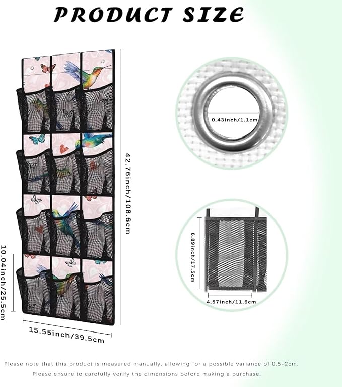 Hummingbird Butterfly Over the Door Shoe Organizer,Shoe Organizer Door Hanger,Shoes Hanger Storage Organizer Bag for Bedroom