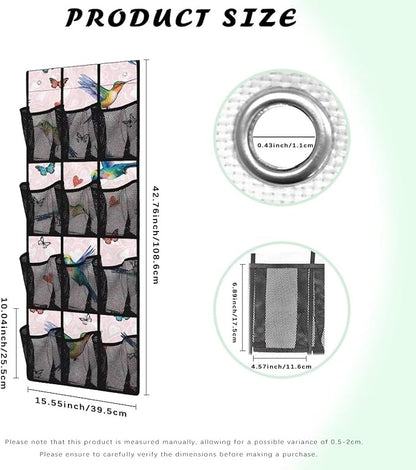 Hummingbird Butterfly Over the Door Shoe Organizer,Shoe Organizer Door Hanger,Shoes Hanger Storage Organizer Bag for Bedroom