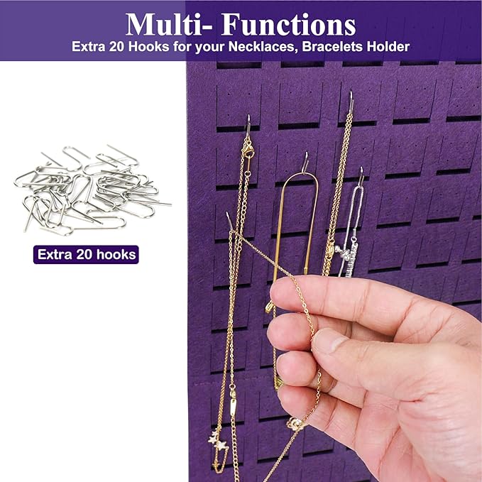 Resovo Hanging Earrings Organizer, Wall Earring Holder with 2 Hooks, Holds Up To 300 Pairs, Compact Design, Soft Material-Dark Purple