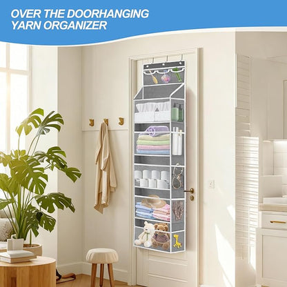 Over the Door Organizer with 5 Large Pockets, 5+3 Tiers Shelf Hanging Door Organizer, Adjustable Hanging Closet Organizer with Side 10 Mesh Pockets Heavy-Duty Non-Woven Fabric Fit Toys Shoes Diapers
