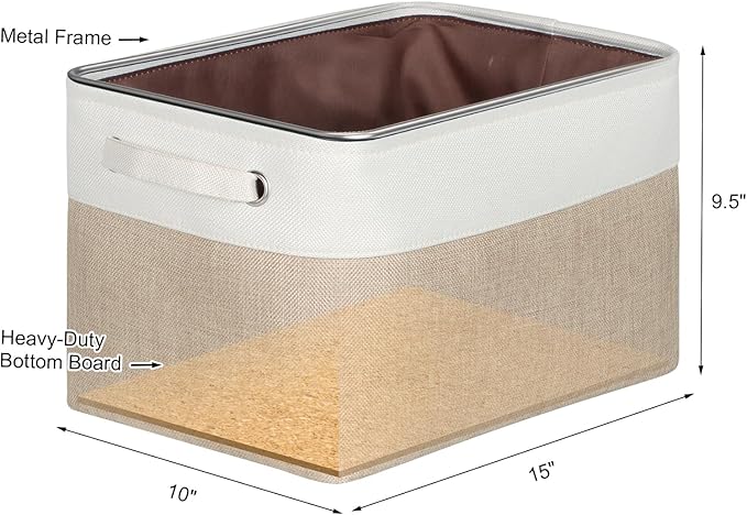 Foldable Storage Bin Collapsible Fabric Storage Basket Cube with Durable Handles Closet Organizer Bins for Organizing Shelves Drawers, Set of 3, 15" x 10" x 9.5", Beige