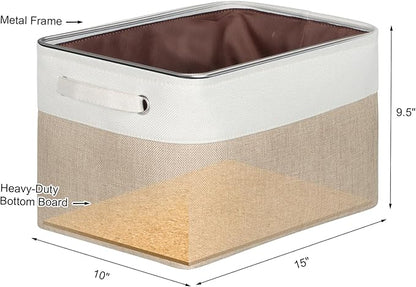 Foldable Storage Bin Collapsible Fabric Storage Basket Cube with Durable Handles Closet Organizer Bins for Organizing Shelves Drawers, Set of 3, 15" x 10" x 9.5", Beige