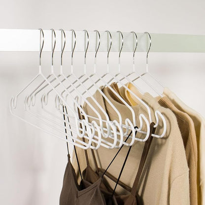 Clothes Hangers 50Pack,White Metal Hangers,15.7'W Space-Saving Shirt Hanger,Non-Slip Heavy Duty Hanger with Deep Shoulder Notches for Dress and Camisole