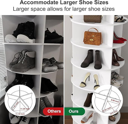 Ywin Rotating Shoe Rack Tower, Free Standing 360°Spinning Shoe Organizer, Vertical Handbag Rotate Shoes Closet Organization (7 Tier)